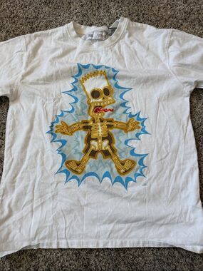 Zara White Kids Tee with Yellow Skeleton Graphic and Blue Accent